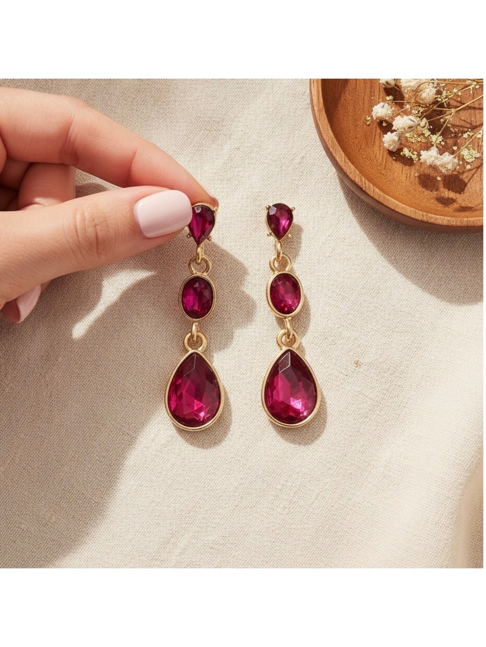 White House Black Market Gold Tone and Pink Crystal Drop Earrings